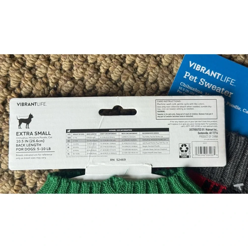 NEW Vibrant Life Pet Sweater XS 5-10 Lbs.